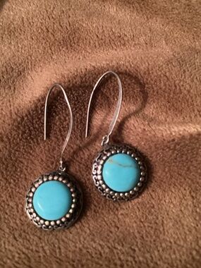 Sterling Silver Drop Turquoise Dangle Earrings signed 925